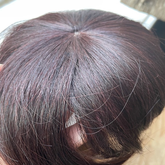 NWT 100% human hair dark brown remy burgundy hint 100% topper center parting - Picture 3 of 15
